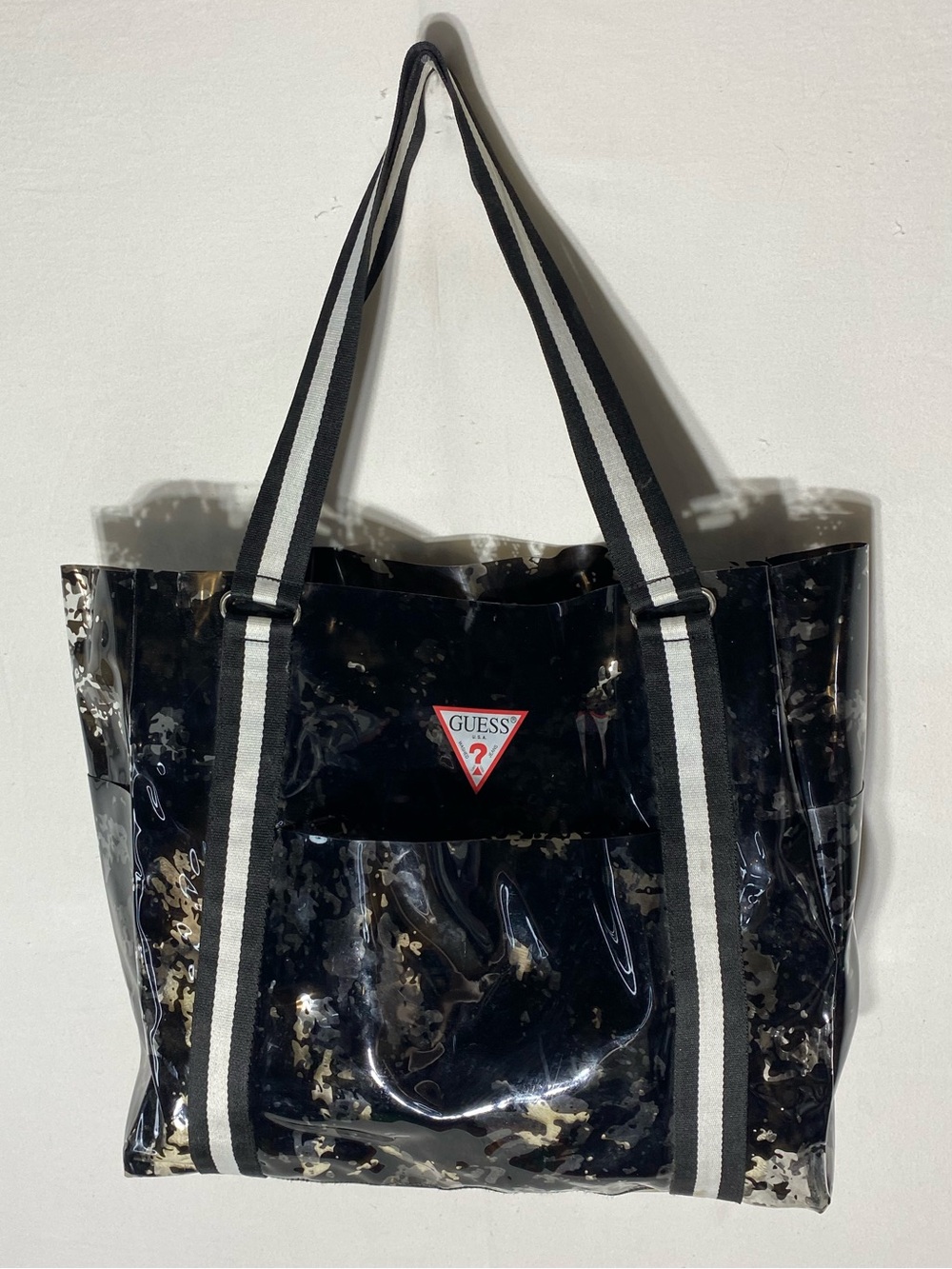 GUESS Clear Transparent Black PVC Tote Bag  Beach Bag Shopping Festival Stadium